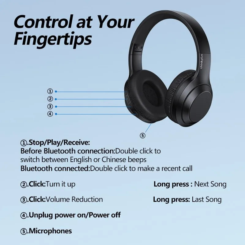 Lenovo Thinkplus TH10 Som Stereo Headphone Bluetooth Android IOS